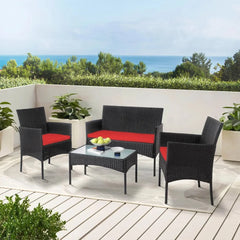 4-Piece Patio Wicker Conversation Set with Coffee Table