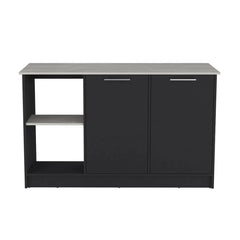 Kitchen Island with Large Top Surface, Double Doors & Open Shelves
