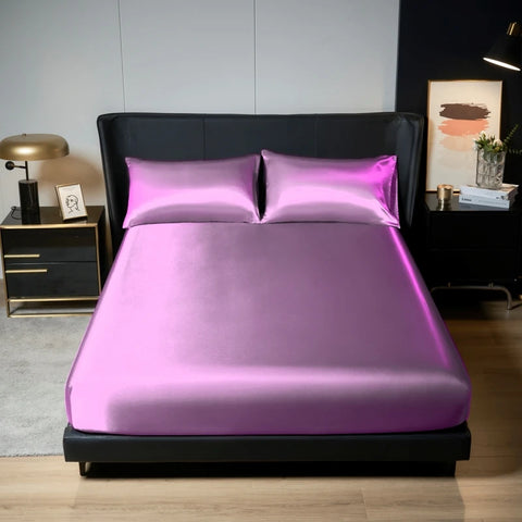 Kuup 3-Piece Satin Polyester Bedding Set with Elastic Fitted Sheet – King Size
