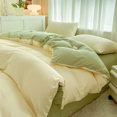 4-Piece Solid Color Brush Fabric Bedding Set – Duvet Cover & Pillowcases