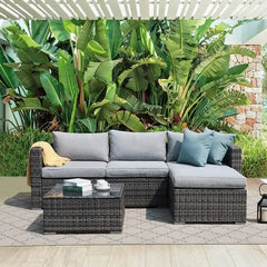 5-Piece Outdoor Patio Wicker Sectional Set with Cushions