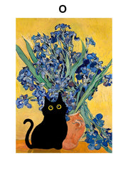 Funny Art Canvas Prints – Black Cat & Van Gogh Sunflowers Inspired Posters