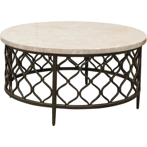 Roland White Marble Top Round Cocktail Table with Bronze Base