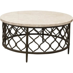 Roland White Marble Top Round Cocktail Table with Bronze Base