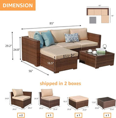 5-Piece Outdoor Patio Wicker Sectional Set with Cushions