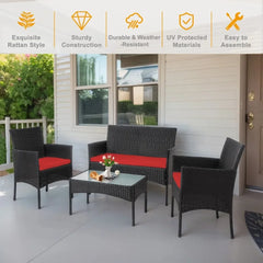 4-Piece Patio Wicker Conversation Set with Coffee Table