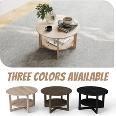 Modern Round Wooden Coffee Table with 2-Tier Storage