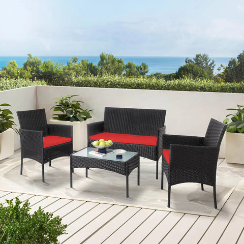 4-Piece Patio Wicker Conversation Set with Coffee Table
