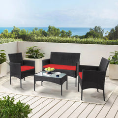 4-Piece Patio Wicker Conversation Set with Coffee Table