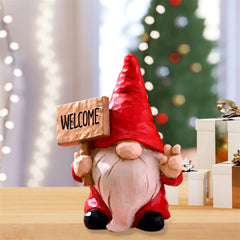 Christmas Elf Figurine with Festive Welcome Sign – Faceless Dwarf Statue
