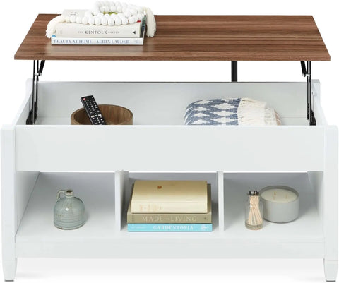 Lift Top Coffee Table with Hidden Storage and Display Shelves