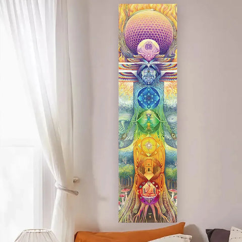 Colorful Chakra Yoga Meditation Wall Tapestry – Spiritual Black Decor