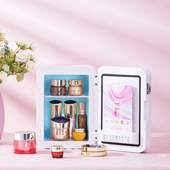 4L Mini Makeup Fridge with LED Light & Mirror – Portable Cosmetic Cooler