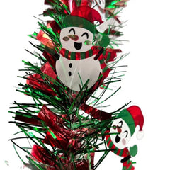 6.6FT Metallic Twist Christmas Tinsel Garland with Santa & Gingerbread