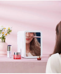 4L Mini Makeup Fridge with LED Light & Mirror – Portable Cosmetic Cooler