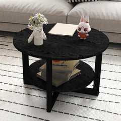 Modern Round Wooden Coffee Table with 2-Tier Storage