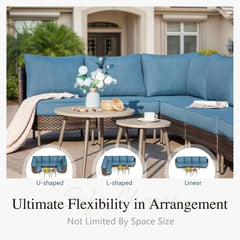 L-Shaped 4-Seat Outdoor Wicker Sectional Set with Coffee Table