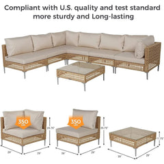 7-Piece Boho Wicker Patio Sectional Sofa Set with Cushions & Coffee Table