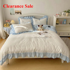 Lace Embroidery Heart Design 4-Piece Washed Cotton Summer Bedding Set