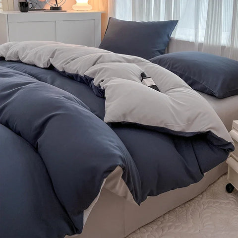 4-Piece Solid Color Brush Fabric Bedding Set – Duvet Cover & Pillowcases