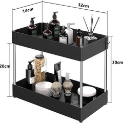 2-Tier Sliding Under Sink Organizer with Hooks & Hanging Cup