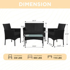 4-Piece Patio Wicker Conversation Set with Coffee Table