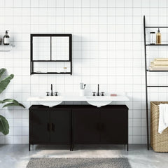 3-Piece Engineered Wood Bathroom Set with Black Wall-Mounted Mirror Cabinet
