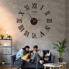 Large 3D DIY Silent Wall Clock – Black/Gold/Silver Modern Design