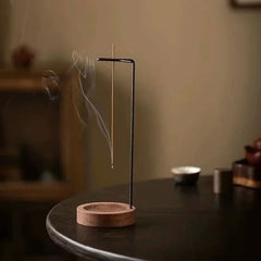 Wooden Round Upside Down Incense Burner & Stick Holder