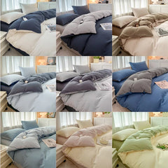 4-Piece Solid Color Brush Fabric Bedding Set – Duvet Cover & Pillowcases