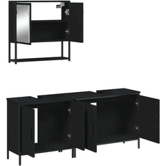 3-Piece Engineered Wood Bathroom Set with Black Wall-Mounted Mirror Cabinet