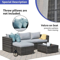 5-Piece Outdoor Patio Wicker Sectional Set with Cushions