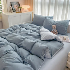 4-Piece Solid Color Brush Fabric Bedding Set – Duvet Cover & Pillowcases