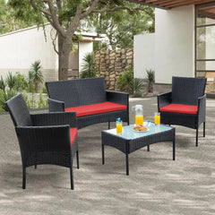 4-Piece Patio Wicker Conversation Set with Coffee Table