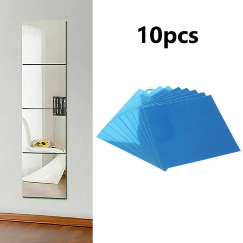 10-Pack 10cm Square Mirror Glass Tile Wall Stickers – 3D Mosaic Decals