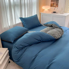 4-Piece Solid Color Brush Fabric Bedding Set – Duvet Cover & Pillowcases