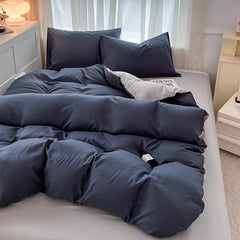 4-Piece Solid Color Brush Fabric Bedding Set – Duvet Cover & Pillowcases