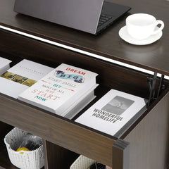 Wood Lift Top Coffee Table with Hidden Storage and 3 Shelves