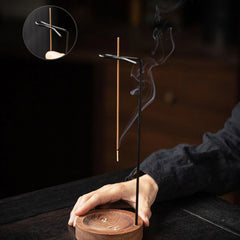 Wooden Round Upside Down Incense Burner & Stick Holder