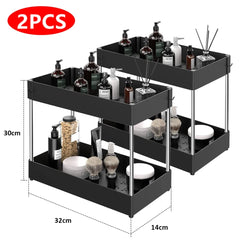 2-Tier Sliding Under Sink Organizer with Hooks & Hanging Cup