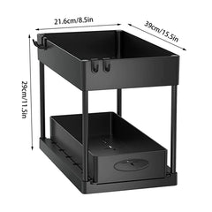 2-Tier Sliding Under Sink Organizer with Hooks & Hanging Cup