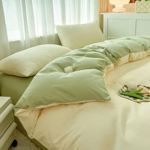 4-Piece Solid Color Brush Fabric Bedding Set – Duvet Cover & Pillowcases