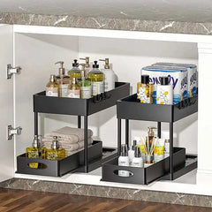 2-Tier Sliding Under Sink Organizer with Hooks & Hanging Cup