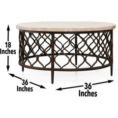 Roland White Marble Top Round Cocktail Table with Bronze Base