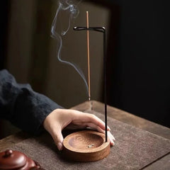 Wooden Round Upside Down Incense Burner & Stick Holder