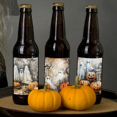 Halloween Bottle Stickers – Retro Ghost & Pumpkin Patterns