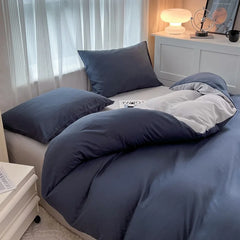 4-Piece Solid Color Brush Fabric Bedding Set – Duvet Cover & Pillowcases