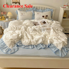 Lace Embroidery Heart Design 4-Piece Washed Cotton Summer Bedding Set