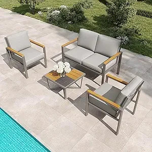 MBY 4-Piece Metal Outdoor Patio Conversation Set with Cushions
