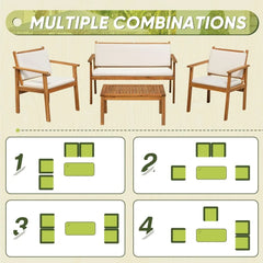 4-Piece Acacia Wood Outdoor Patio Conversation Set with Cushions